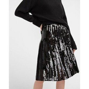 🌹Women’s EXPRESS High Waisted Sequin Pleated Midi Skirt Size S Black
